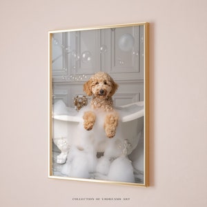 Goldendoodle on the Bath, Goldendoodle Gift, Funny Bathroom Wall Art, Bathroom Print Funny Pet Portrait Dog in Bathtub Print Bathroom Poster