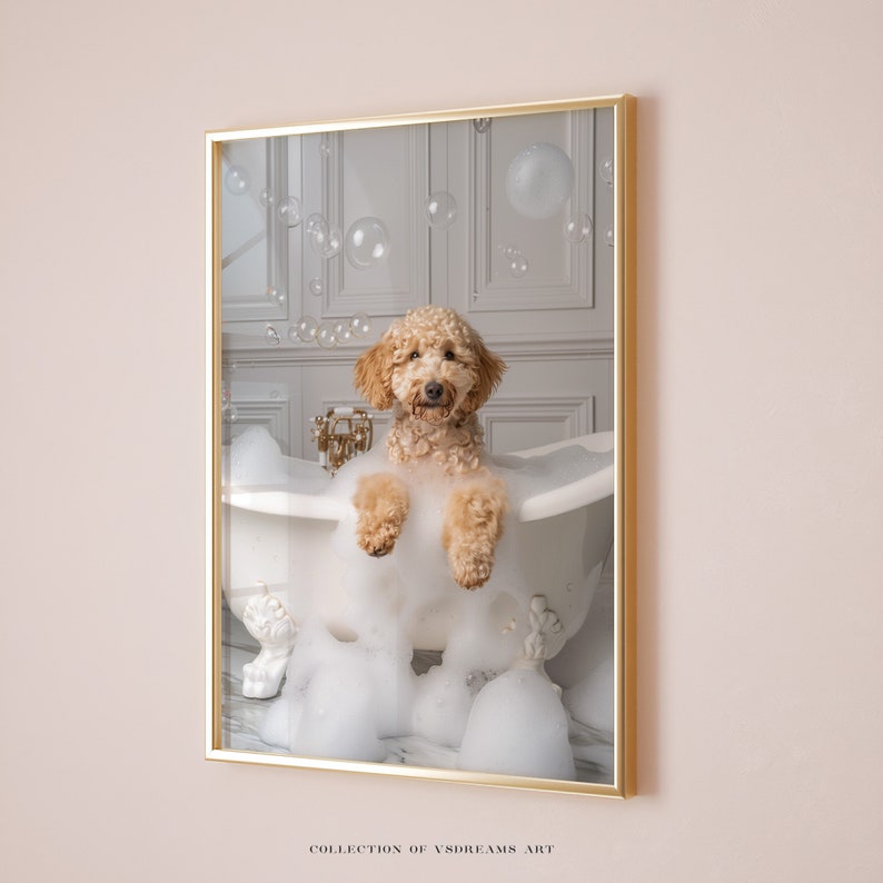 Funny Goldendoodle Bath Poster, Quirky Bathroom Pet Portrait (Digital Download) image 1