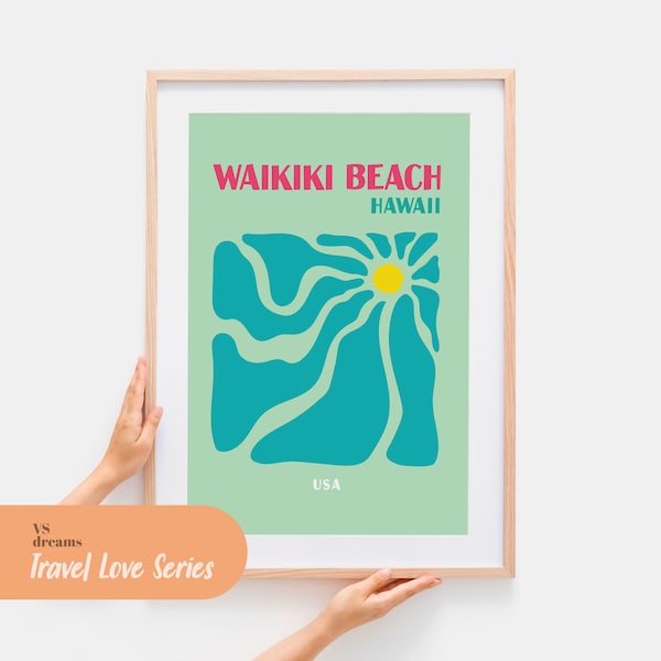 Waikiki Beach Print, Travel Prints, Hawaii Print, Ocean Print, Tropical Prints, Summer Print Retro Prints Hawaii Wall Art Poster Hawaii Gift