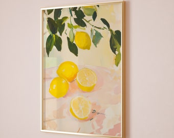 Lemon Print, Fruit Art, Retro Food Art, Kitchen Decor, Food Illustration Art, Dining Room Artwork Kitchen Wall Decor Kitchen Apartment Decor