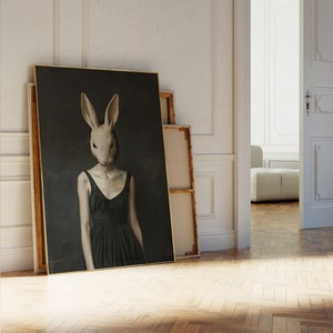 Gothic Woman with Rabbit Mask Art Print - Surreal Wall Decor, Dark Cottagecore, Dark Academia Print, Dark Art, Occult Poster, Witchy Poster