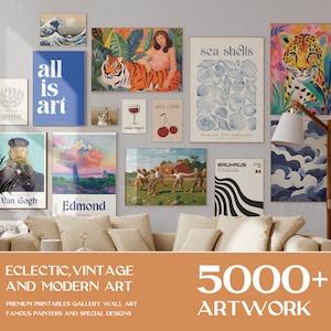 5000+ Eclectic Prints, druckbare Galerie Wandkunst, Vintage Kunstdruck Set, Schwarz Blau Rot Grün, Premium Bundle, Matisse Van Gogh Monet Druck