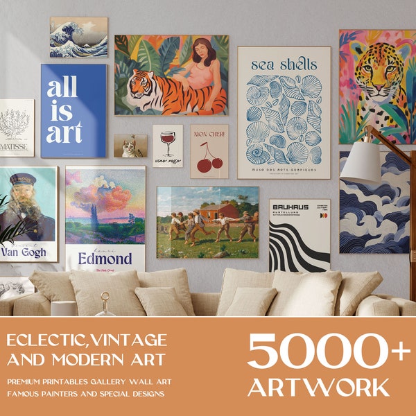 5000+ Eclectic Prints, druckbare Galerie Wandkunst, Vintage Kunstdruck Set, Schwarz Blau Rot Grün, Premium Bundle, Matisse Van Gogh Monet Druck