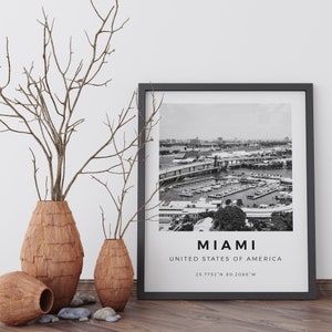 Miami Print Black and White Miami  Poster, USA Print, Miami Wall Art, Miami Landscape, Miami Photo, Florida Photo, Miami Prints, Miami Decor