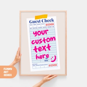 Custom Guest Check Poster, Customizable Guest Check Print, Guest Check Print, Guest Check Poster, College Dorm Posters Dorm Decor Dorm Print