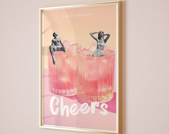 Cheers Poster, Coctail Poster, Cheers Print, Cocktail Prints, Bar Cart Decor, Cheers Wall Art, Cheers Sign, Bar Cart Print, Happy Hour Print
