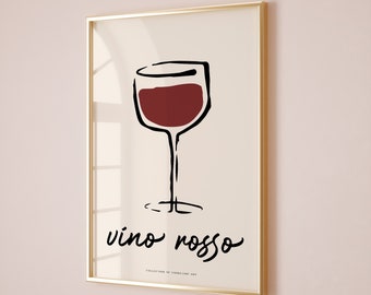Vino Rosso Poster, Red Wine Prints, Wineglass Wall Art, Wine Print, Modern Wall Art, Wine House Wall Art, Kitchen Wall Art, Pub Art Prints