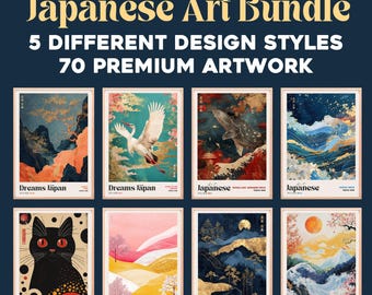 Japanese Art Print Bundle, Wabi Sabi Japandi Wall Decor (Digital Download)