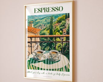 Tuscany Espresso Poster, Bar Cart Decor, Italian Espresso Print, Retro Coffee Print Coffee Shop Poster Espresso Coffee Posters Tuscany Decor