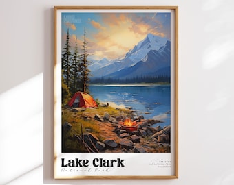 Pôster do Parque Nacional Lake Clark: Arte de acampamento no Alasca (download digital)