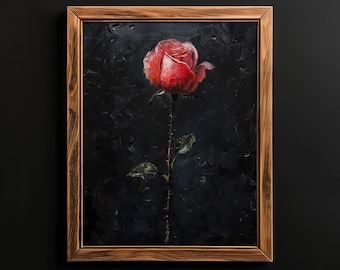 Dark Romance: Gothic Red Rose Painting, Dark Academia Print, Dark Oil Painting, Dark Aesthetic Room Decor, Moody Rose Poster, Red Rose Print