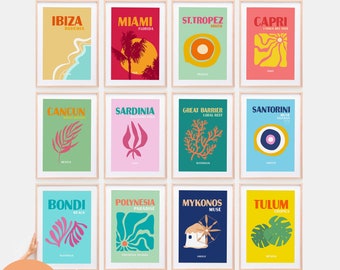 Travel Poster Set: Mykonos, Ibiza, Miami, Capri (Digital Download)