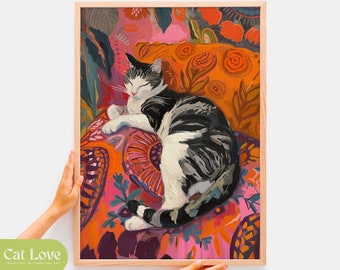 Oil Painting Cat Wall Art, Cat Poster, Cat Print, Moroccan Style Wall Art, Printable Cat Wall Art, Trendy Cat Wall Art, Cat Lover Gift Print