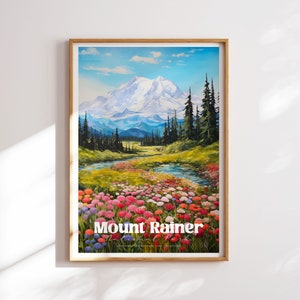 Poster du parc national du mont Rainier, cadeau parc national, cadeau pour un amoureux de la nature, art mural imprimable, cadeau de randonneur, vue sur la nature, estampes du mont Rainier