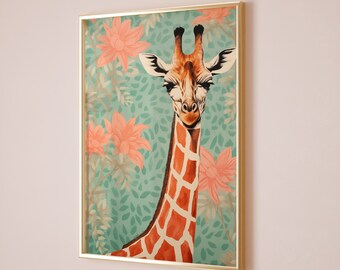 Arte de pared de jirafa, impresiones de jirafa, arte para habitación infantil, arte de pared para guardería, impresión de animales, póster imprimible de jirafa, póster de animales con temática de safari de África