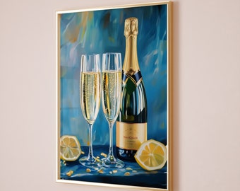 Champagne Painting, Champagne Artwork, Champagne Poster, Bar Cart Decor, Bar Cart Print, Bar Cart Art, Signature Drink, Apartment Decor