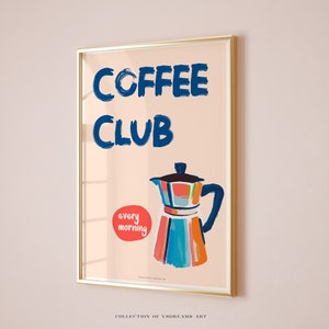 Coffe Club Poster, Bar Cart Decor, Moka Pot Poster, Coffee Print, Coffee Shop Poster, Coffee House Posters, Cute Kitchen Decor Coffee Poster