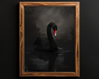 Black Swan Print, Dark Academia Decor, Victorian Gothic Decor, Dark Cottagecore Art, Vintage Swan Oil Painting Gothic Elegance, Antique Swan