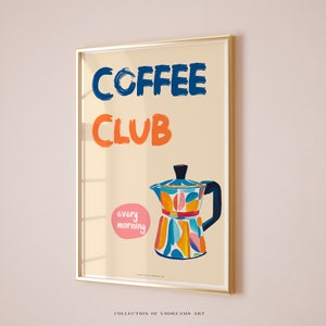 Coffe Club Poster, Bar Cart Decor, Moka Pot Poster, Coffee Print, Coffee Shop Poster, Coffee House Posters, Cute Kitchen Decor Coffee Poster