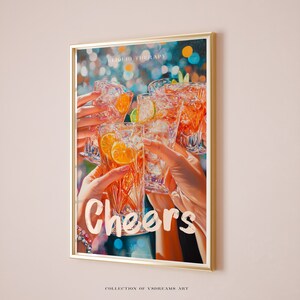 Retro Cheers Poster, Coctail Poster, Cheers Print, Cocktail Prints, Bar Cart Decor, Cheers Wall Art, Cheers Sign Bar Cart Print, Girls Night