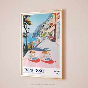 Espresso Poster, Bar Cart Decor, Italian Espresso Print, Retro Coffee Print, Coffee Shop Poster, Coffee House Posters Amalfi Coffee Poster
