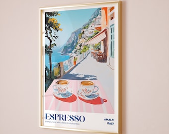 Espresso Poster, Bar Cart Decor, Italian Espresso Print, Retro Coffee Print, Coffee Shop Poster, Coffee House Posters Amalfi Coffee Poster