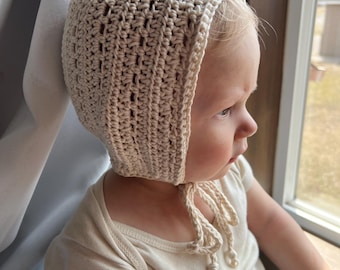 Organic Cotton Crocheted Baby Bonnet: Handmade Vintage Style | baby shower