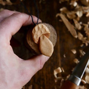 Penny Bun Mushroom Pendant Necklace, Hand Made from Cherry Wood