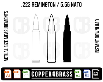 223 Remington / 5.56 NATO Bullet Cartridge / Graphics .ai .svg .eps .png .jpg Files | | vector files | Clip Art | CNC files Plotter Template