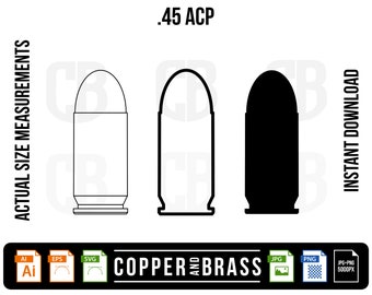 45 ACP Bullet Cartridge / Graphics .ai .svg .eps .png .jpg Files | | vector files | Clip Art | CNC files Plotter Template