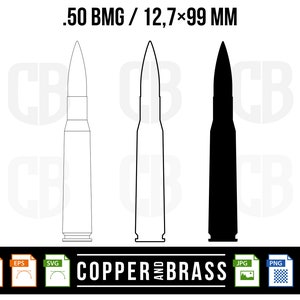 50 BMG / 12.7 x 99 mm NATO 弾薬カートリッジ / グラフィック .ai .svg .eps .png .jpg ファイル |ベクター ファイル |クリップアート | CNC ファイル |プロッタテンプレート
