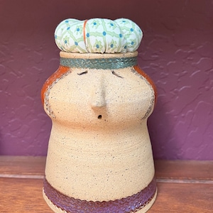 Pincushion, Ceramic Sculpture, Pottery Girl, Pincushion Doll, Handmade, Gift, Decorative, Functional, Sewing Supplies, Notions