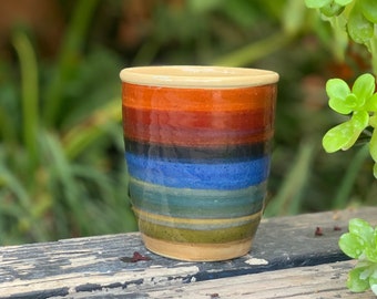 Rainbow Tumbler, Barware, Ceramic Cup, Beverage Holder, Pottery, Handmade, Gift