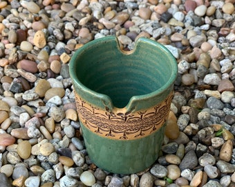 Handmade Ceramic Paintbrush Holder: Pottery Artist Cup, Aqua Blue