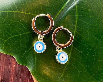 22K Evil Eye Gold Filled Huggies Hoop Earrings