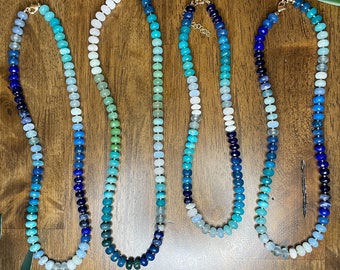 Blue Mixed Gemstone Beaded Necklaces | Turquoise, Moonstone, Amazonite, Sodalite, Opalite, Mother of Pearl, Blue Jade, Aquamarine