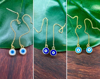 Evil Eye Threader Earrings | 22K Gold Filled Threader
