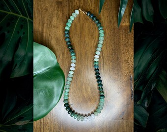 Green Mixed Gemstone Beaded Necklaces | Moonstone, Green Jade, Green Aventurine, Moss Agate, White Agate, White Jade, Fancy Jasper