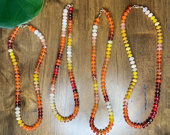 Orange Mixed Gemstone Beaded Necklaces | Sunstone, Citrine, Carnelian, Orange Jade, Yellow Jade, Rose Quartz, Red Jasper, Yellow Mookaite