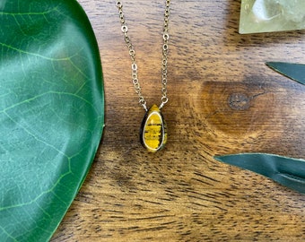 Tiger's Eye Necklace / Dainty Tiger Eye Teardrop Pendant / 14k Gold Filled Flat Cable Chain