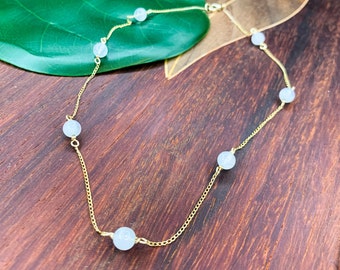 Made-to-Order Crystal Bead Station Necklace / Custom Bead & Gold Filled Chain Necklace / Labradorite, Apatite, Selenite, Green Moss Agate+++