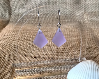 Sea Glass Hook Stainless Steel Earrings Lavender