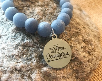 Be Strong and Courageous Joshua 1:9 - Dark Blue Agate Natural Gemstone Stretchy Bracelet
