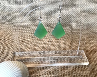 Sea Glass Hook Stainless Steel Earrings Green
