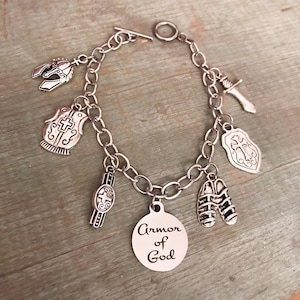 Armor of God Stainless Steel Charm Bracelet with Custom Charm