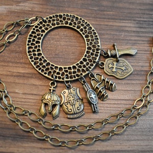 Armor of God Necklace: Antique Bronze Circle Pendant, Free Matching Earrings