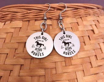 This Girl Runs on Jesus and Horses French Hook Stainless Steel Earrings