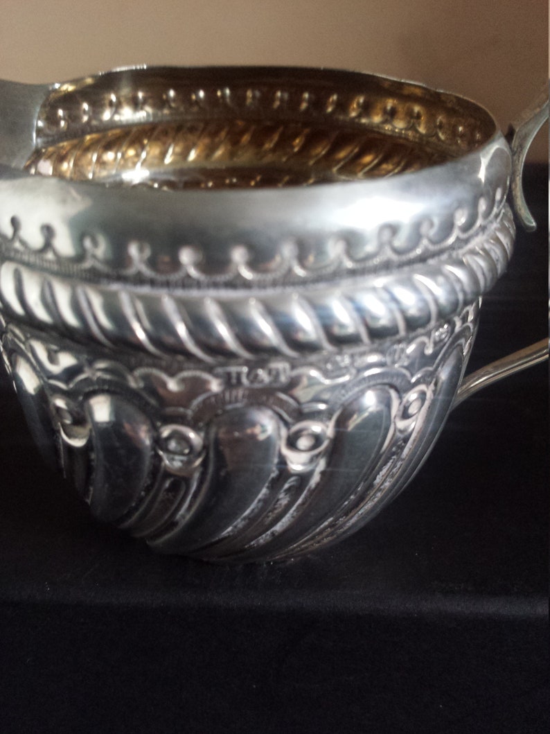 H.M.Silver cream jug 1894 Hilliard /& Thomason gilded interior