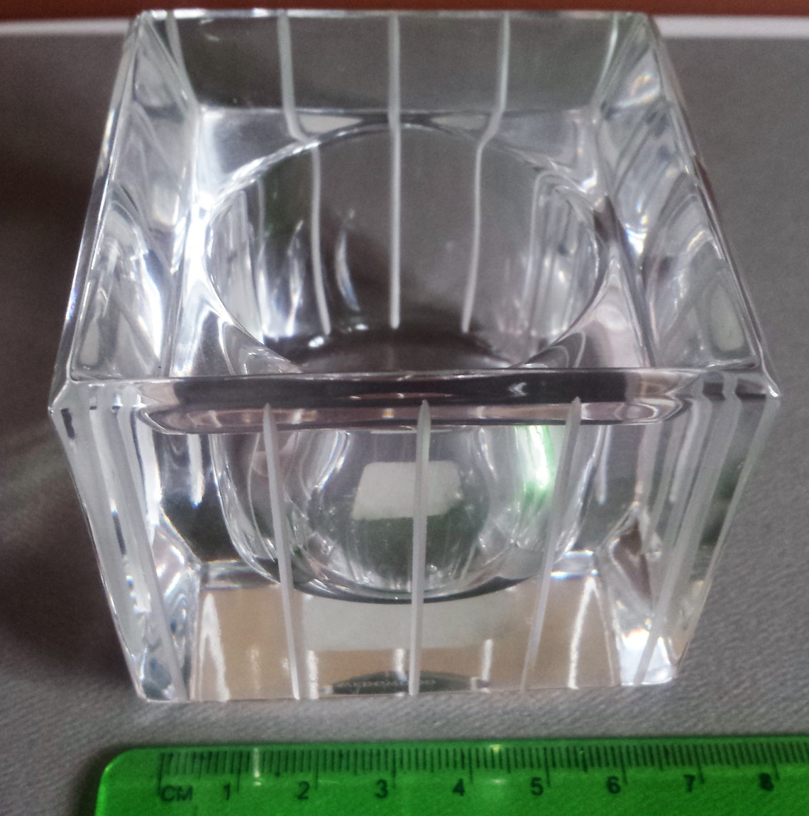 Vera Wang Votive Glass Candle Holder Cube, 7 X 7 X 7 Cms. Thin Stripes
