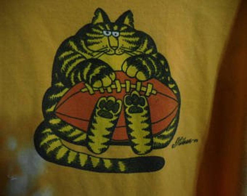 EX Large Vintage Golden Yellow Tie Dye Kliban Cat T-Shirt Vintage KLIBAN Cat Crazy Shirt Football Cat